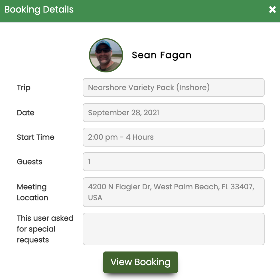 This is what you will see when you click on the green booking.